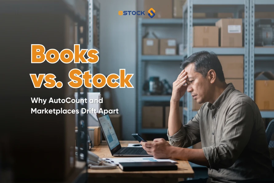 Business owner reconciling AutoCount books against Shopee and Lazada stock — AutoCount stock reconciliation.